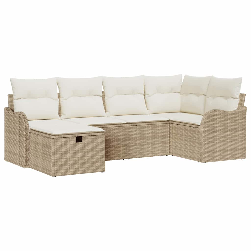 Garten-Sofa-Set mit Kissen mit Speicher 6 pcs Beige Poly Rattan